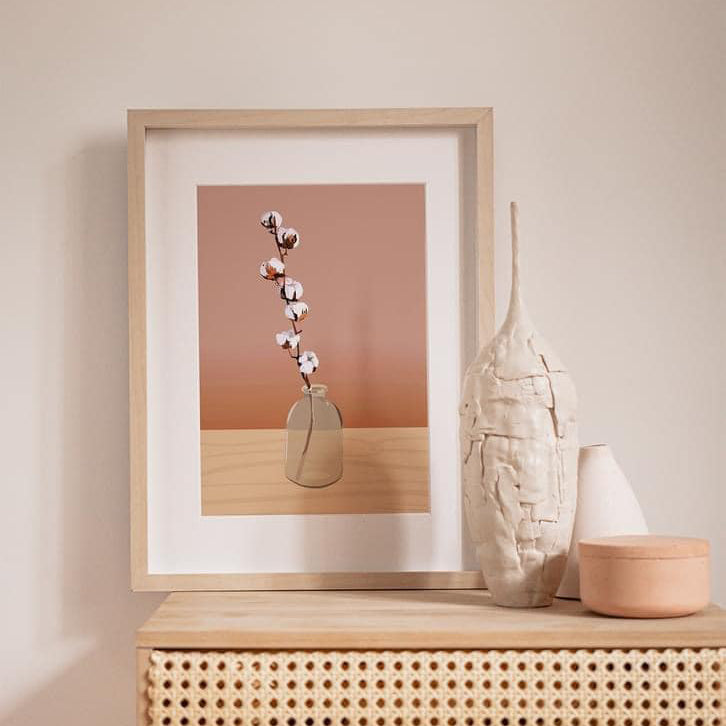 vase with cotton branch poster